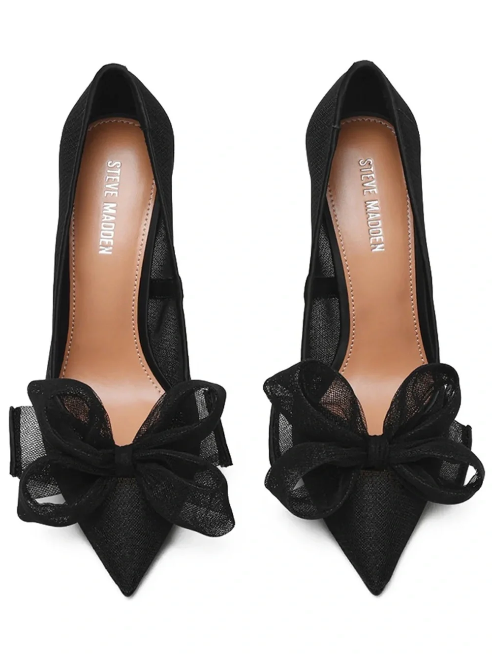 Steve Madden Black Pointed-Toe Stiletto Pump with Bow, TAFFY BLACK - Picture 2 of 6